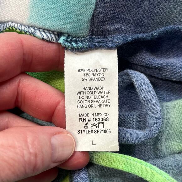 Blue Green Multicolor Tie Dye Summer Elastic Waist String Sweat Shorts Large NWT - Picture 9 of 12